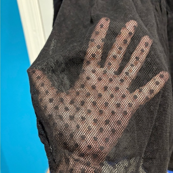 Free People Sheer Mesh Black Floral Embroidered Peasant blouse top L black - Picture 4 of 8